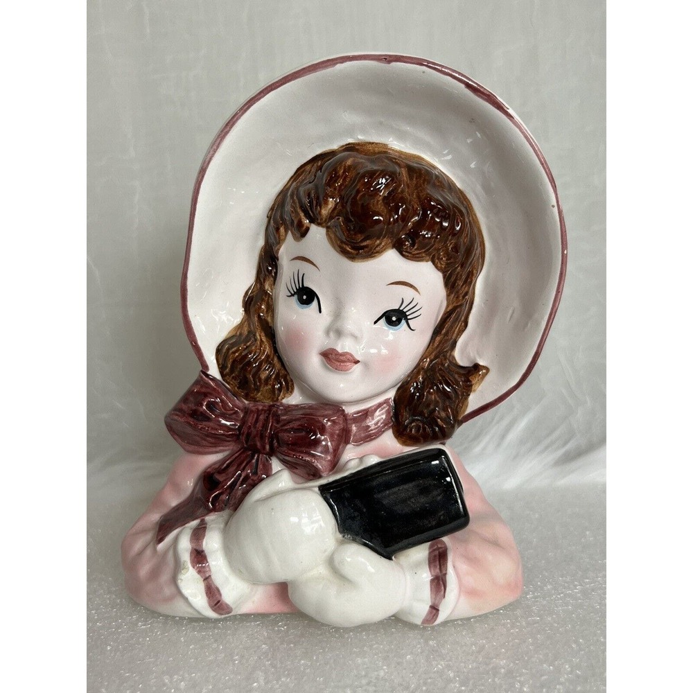VINTAGE NORCREST Lady Head Vase, E399, Bonnet